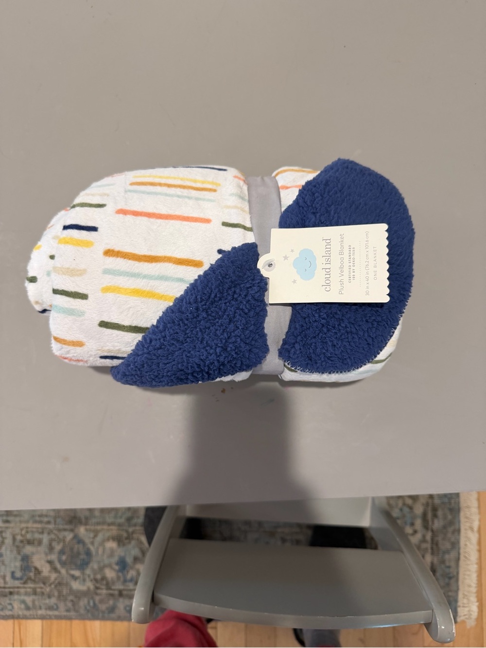 cloud island Blue Sherpa-Lined Kids Bib with Multi-Color Stripes 30x40